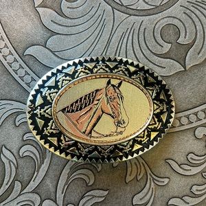 Oval Silver Horse Belt Buckle